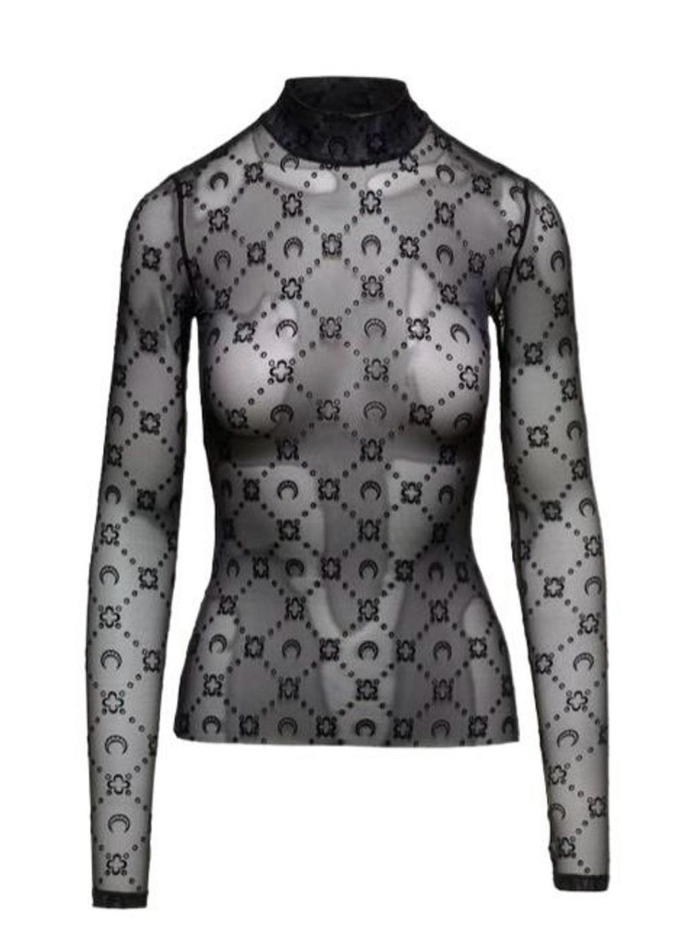Marine Serre 'Borderline' Monogram Sheer Mesh Mock Neck Top